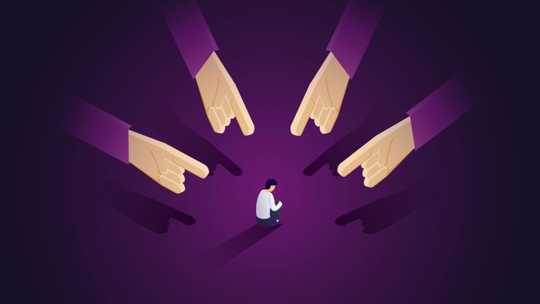 Illustration "große Finger zeigen auf eine Person"