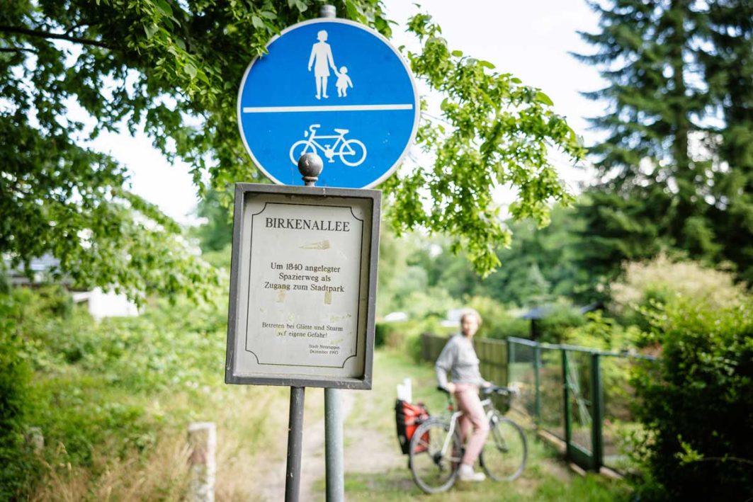 Ein Weg für Spaziergänger und Radfahrer im Neuruppiner Stadtpark